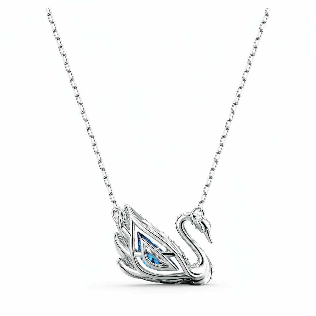 Swarovski Swan necklace Dancing swan, Blue, Rhodium plated -Swarovski