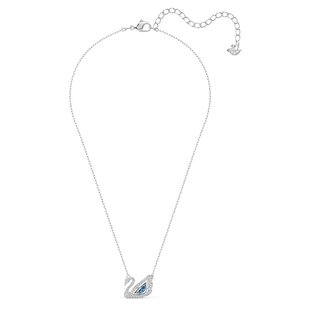 Swarovski Swan necklace Dancing swan, Blue, Rhodium plated -Swarovski