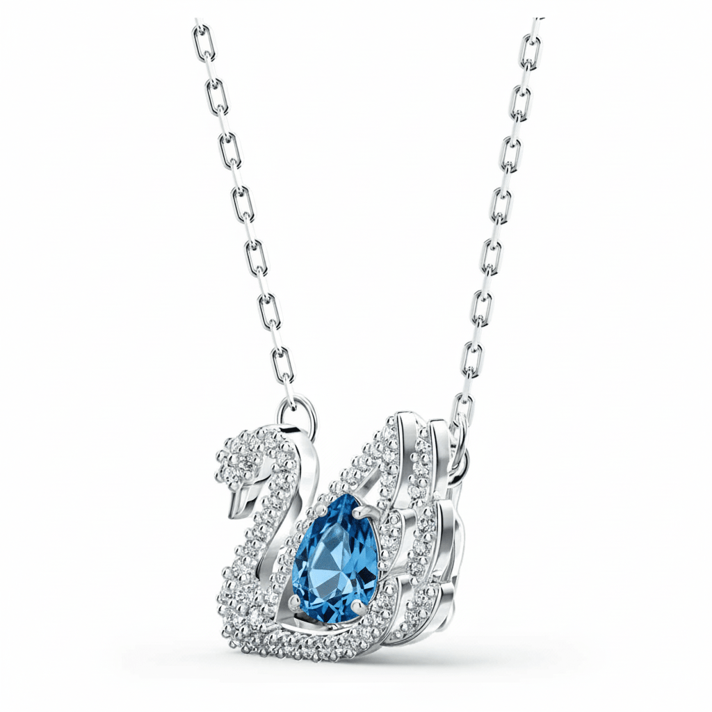 Swarovski Swan necklace Dancing swan, Blue, Rhodium plated -Swarovski