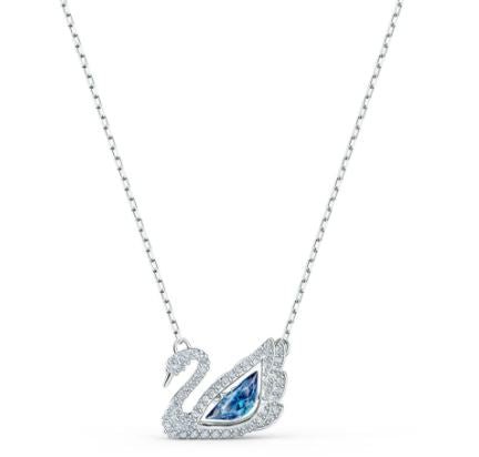 Swarovski Swan necklace Dancing swan, Blue, Rhodium plated -Swarovski