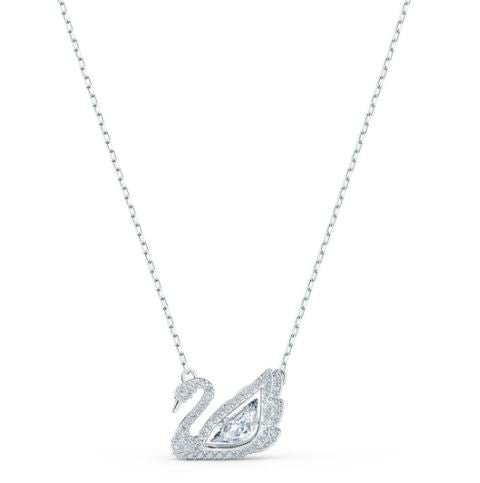 Swarovski Swan necklace Dancing swan, White, Rhodium plated -Swarovski