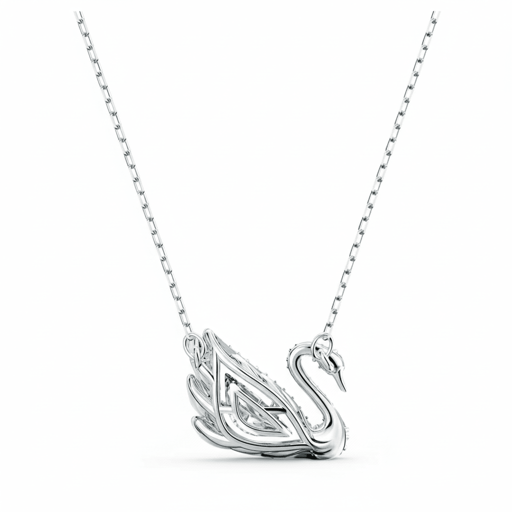 Swarovski Swan necklace Dancing swan, White, Rhodium plated -Swarovski