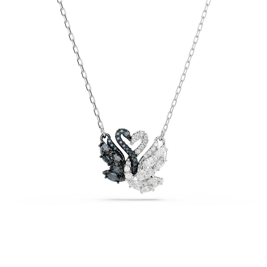 Swarovski Swan Pendant, Swan, Black, Rhodium Plated -Swarovski