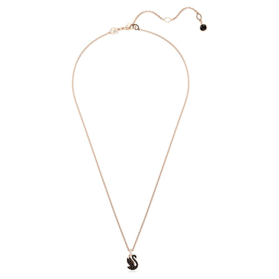 Swarovski Swan Pendant Swan Small Black Rose gold-tone plated -Swarovski