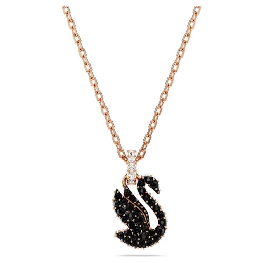 Swarovski Swan Pendant Swan Small Black Rose gold-tone plated -Swarovski