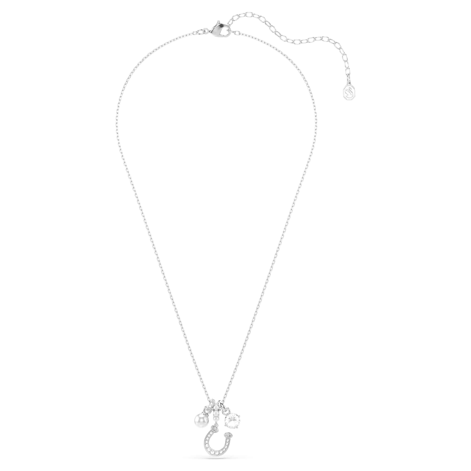Swarovski Symbolica Pendant, Crystal pearl, Round cut, Pavé, Horse shoe, White, Rhodium plated -Swarovski