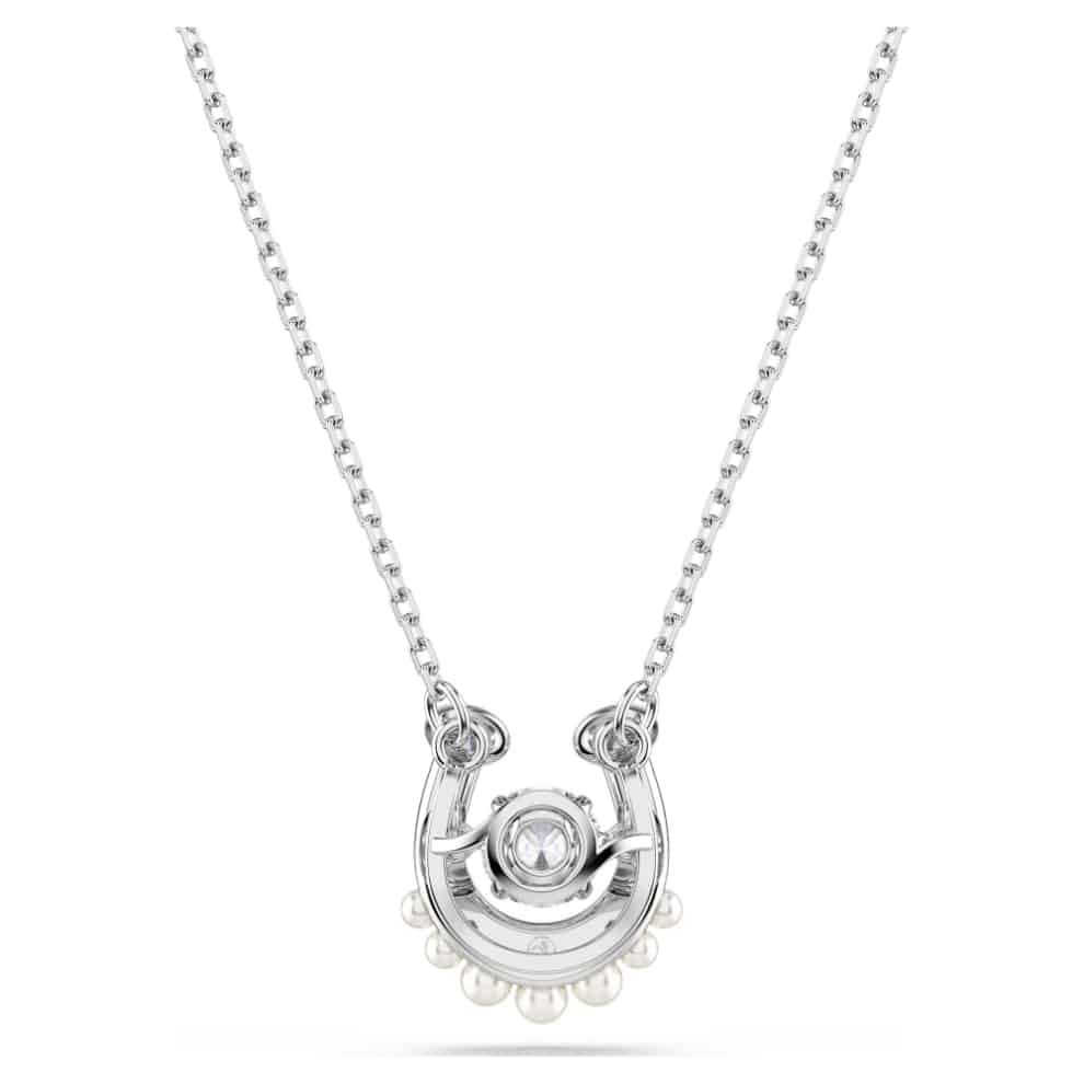 Swarovski Symbolica Pendant, Crystal pearl, Round cut, Pavé, Horse shoe, White, Rhodium plated -Swarovski