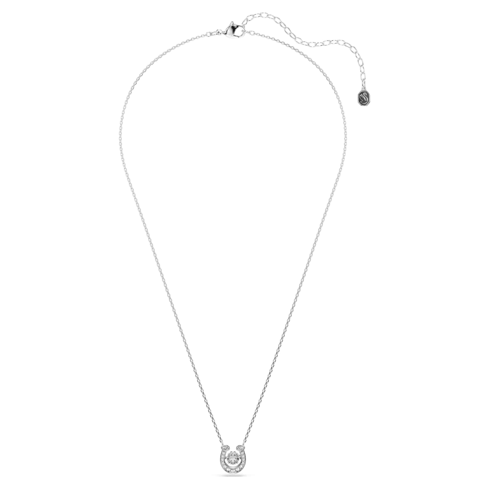 Swarovski Symbolica Pendant, Round cut, Pavé, Horse shoe, Blue, Rhodium plated -Swarovski