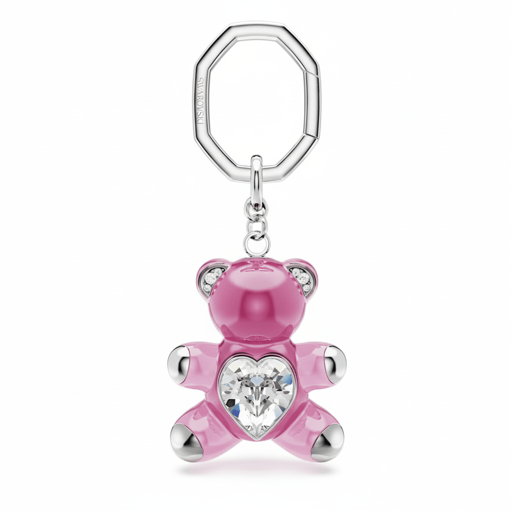 Swarovski Teddy key ring Bear, Pink, Rhodium plated -Swarovski