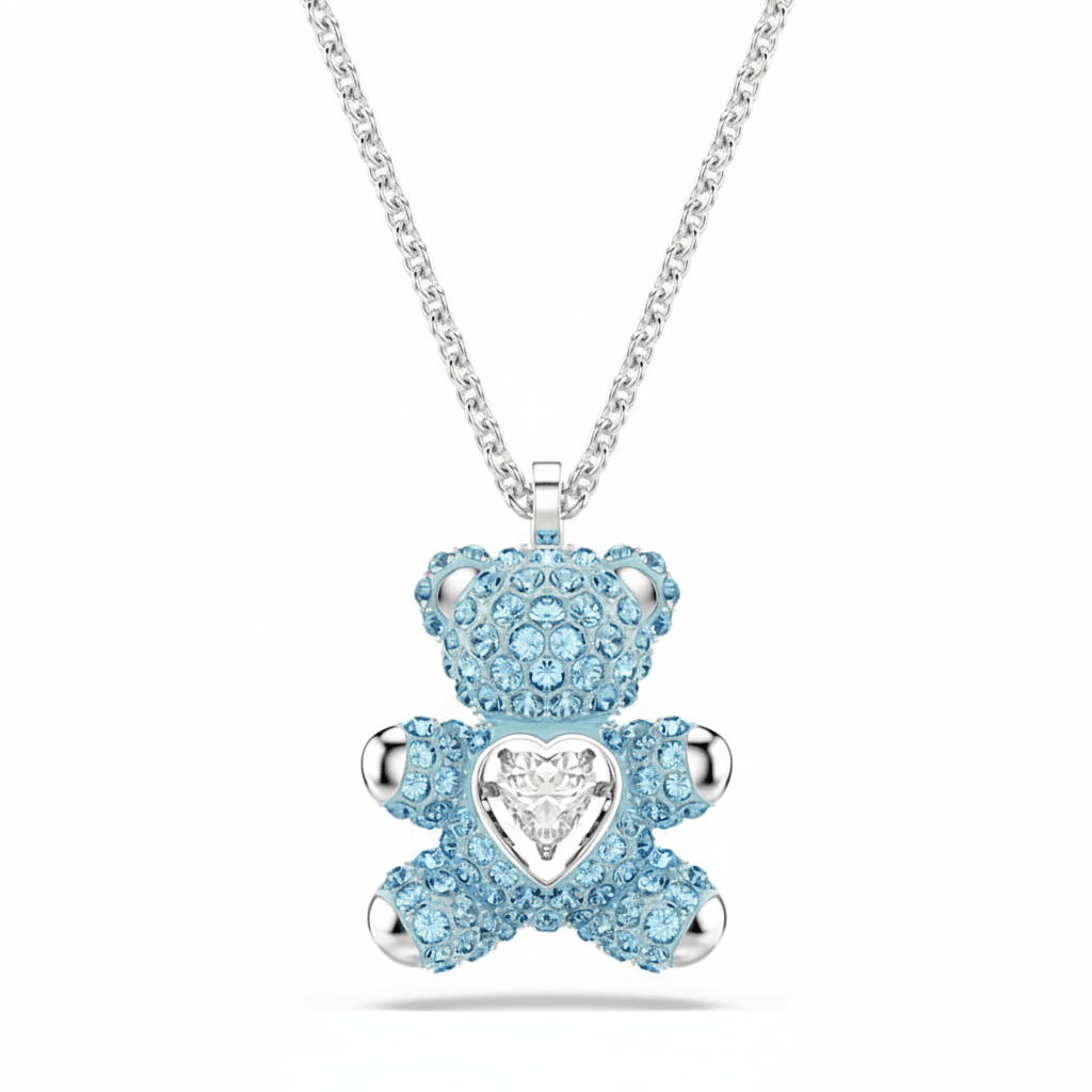 Swarovski Teddy pendant Bear, Blue, Rhodium plated -Swarovski