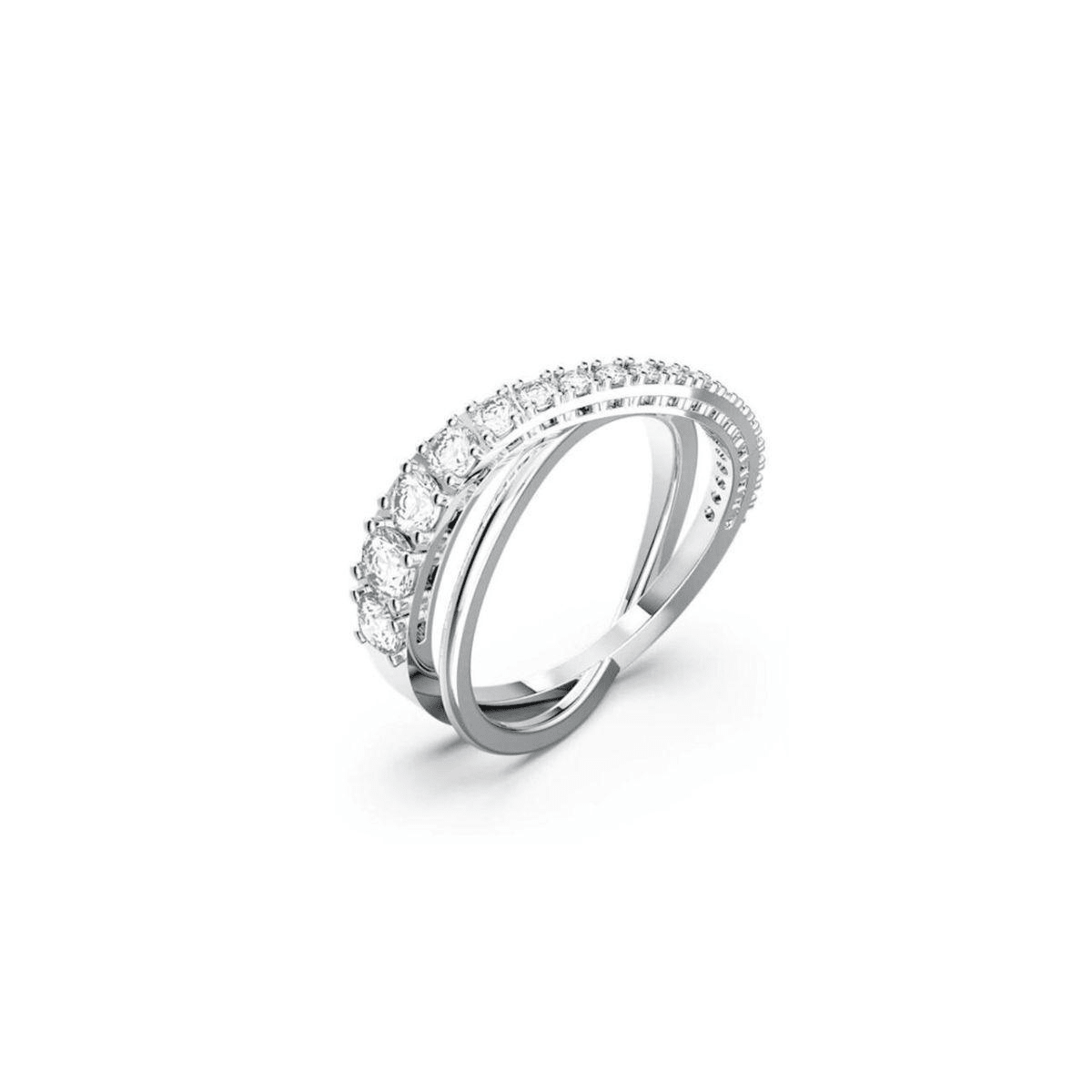 Swarovski Twist Ring, Round Cut, White, Rhodium plated -Swarovski