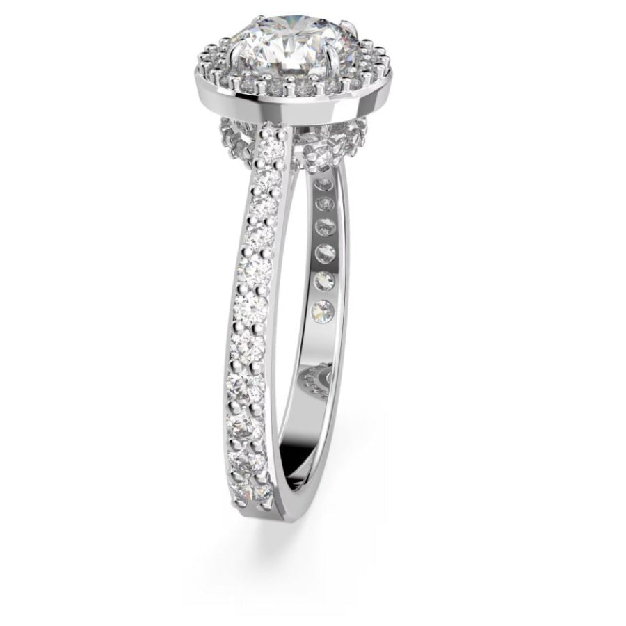 Swarovski Una Angelic Cocktail Ring Round Cut, Pavé, White, Rhodium Plated -Swarovski