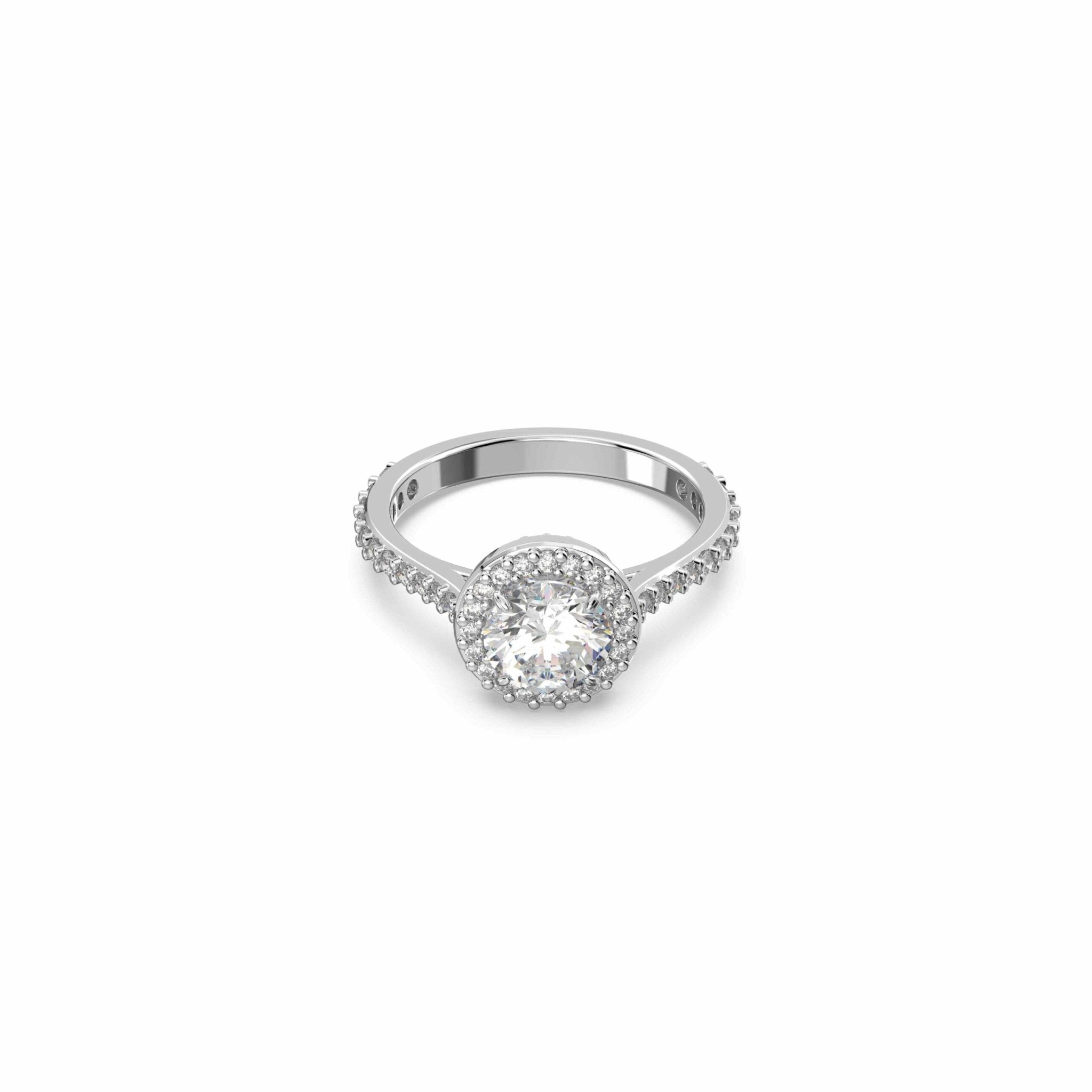 Swarovski Una Angelic Cocktail Ring Round Cut, Pavé, White, Rhodium Plated -Swarovski