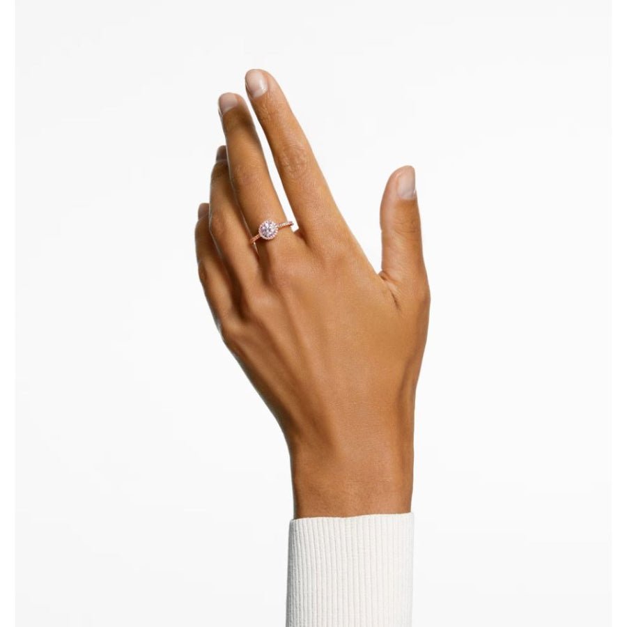 Swarovski Una Angelic cocktail ring Round cut, Pavé, White, Rose gold-tone plated -Swarovski