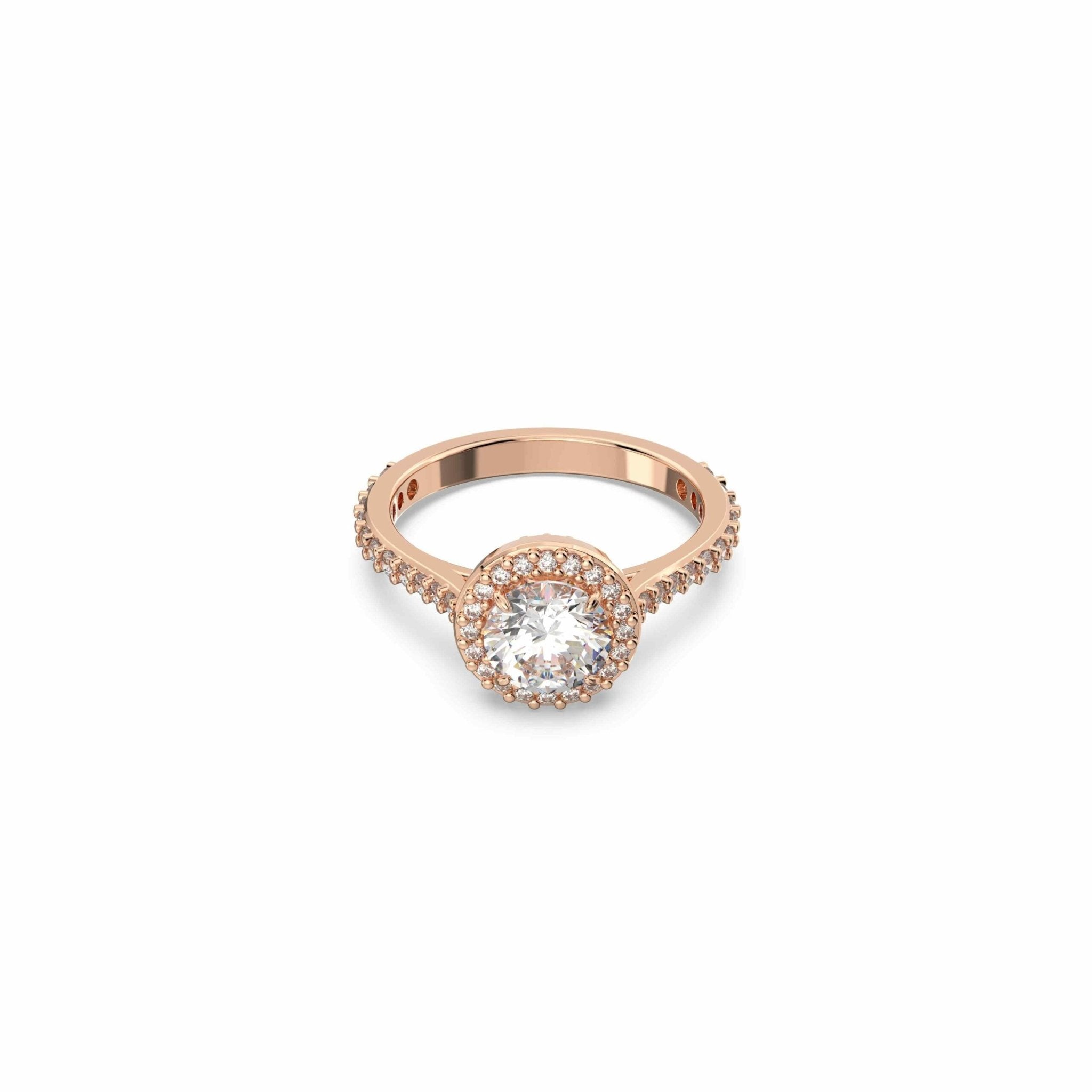 Swarovski Una Angelic cocktail ring Round cut, Pavé, White, Rose gold-tone plated -Swarovski