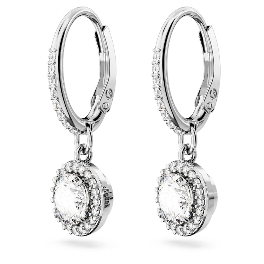 Swarovski Una Angelic drop earrings Round cut, Pavé, White, Rhodium plated -Swarovski