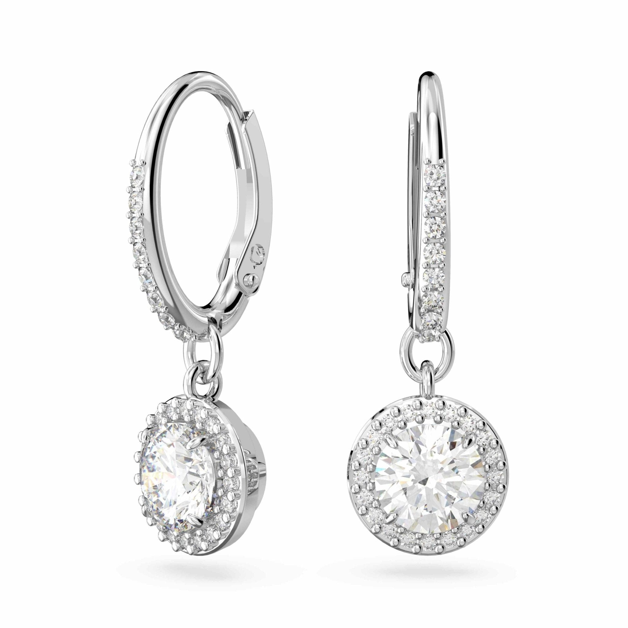 Swarovski Una Angelic drop earrings Round cut, Pavé, White, Rhodium plated -Swarovski