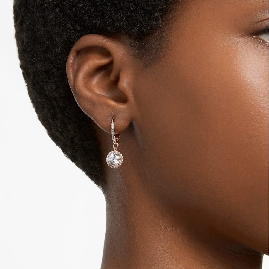 Swarovski Una Angelic drop earrings Round cut, Pavé, White, Rose gold-tone plated -Swarovski