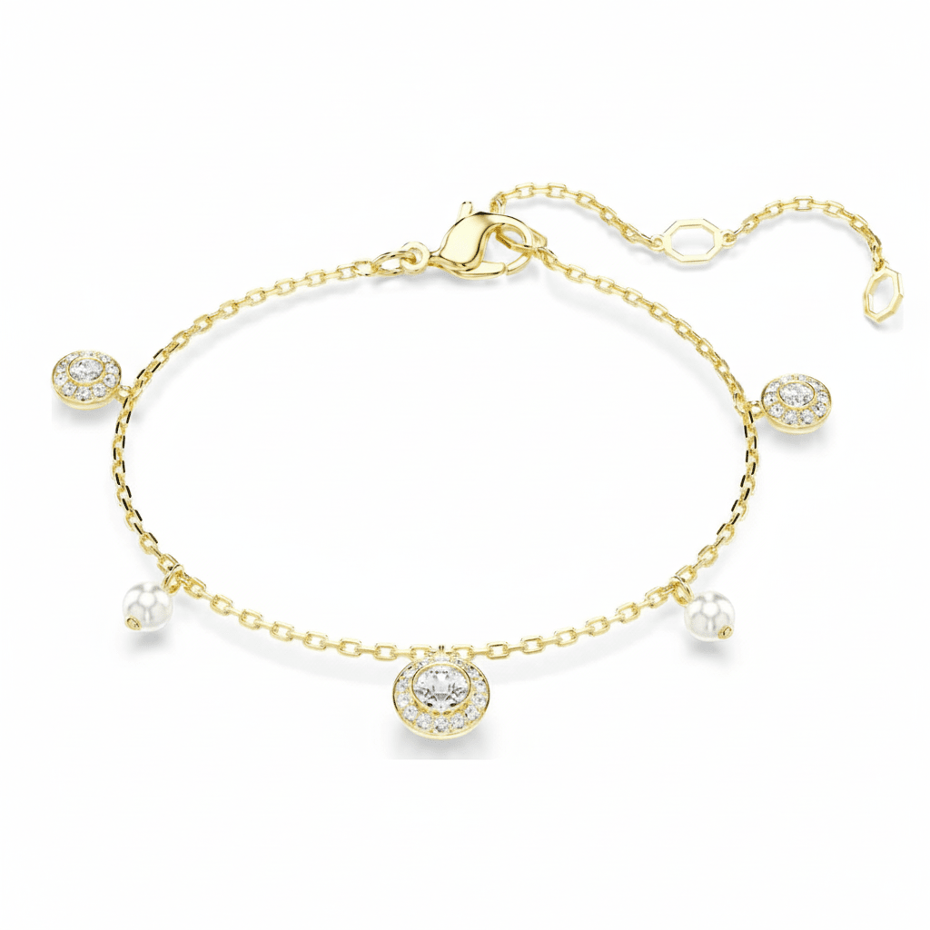 Swarovski Una Angelic strandage, Crystal pearl, Round cut, White, Gold-tone plated -Swarovski