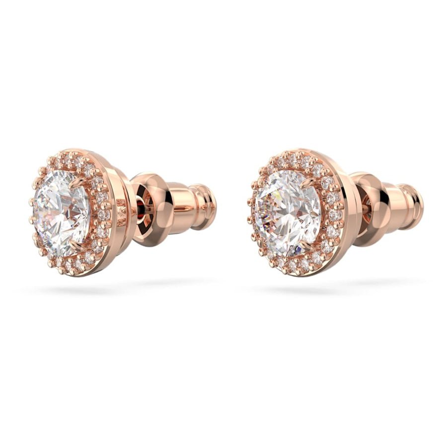 Swarovski Una Angelic stud earrings Round cut, Pavé, White, Rose gold-tone plated -Swarovski