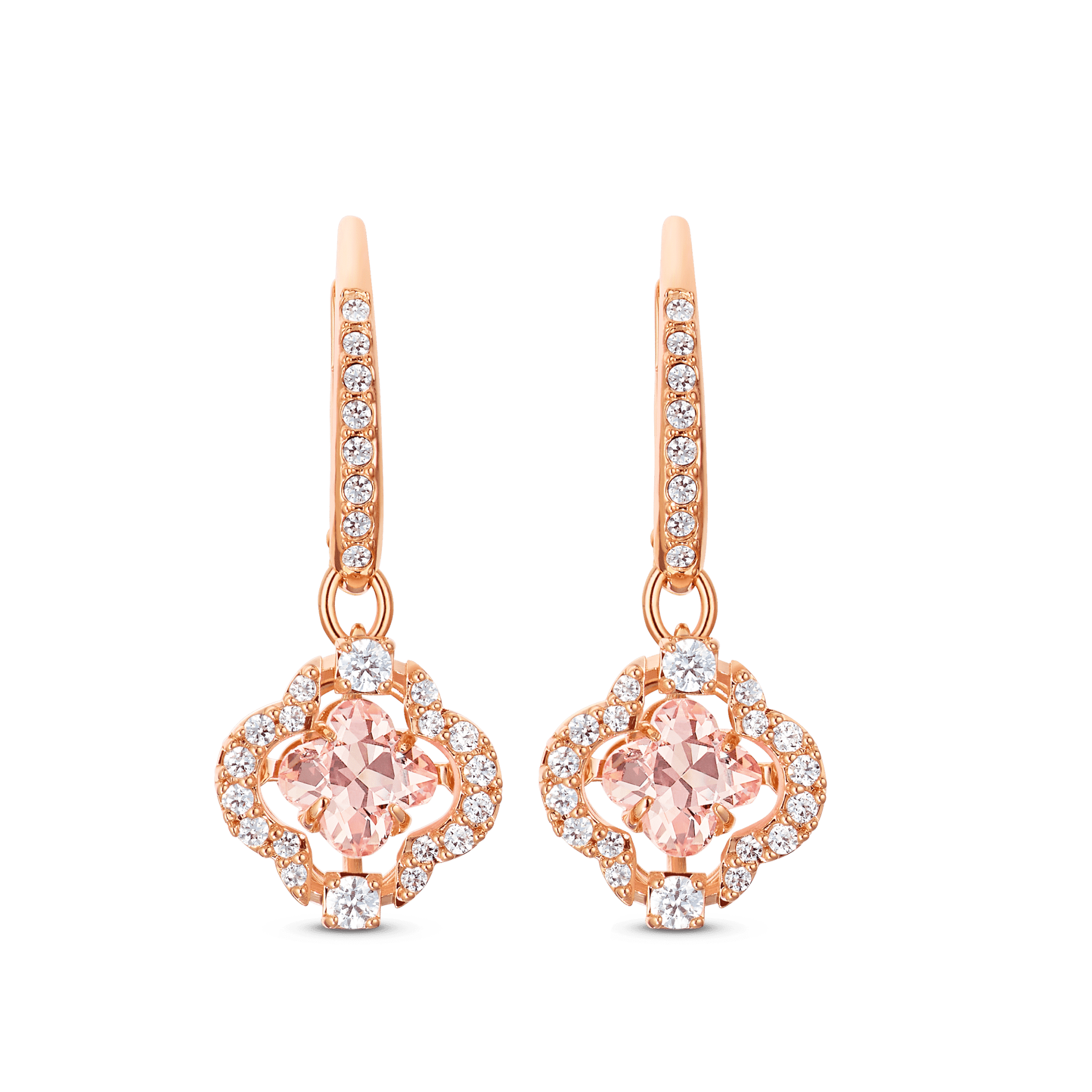 Swarovski Una drop earrings Clover, Pink, Rose gold-tone plated -Swarovski
