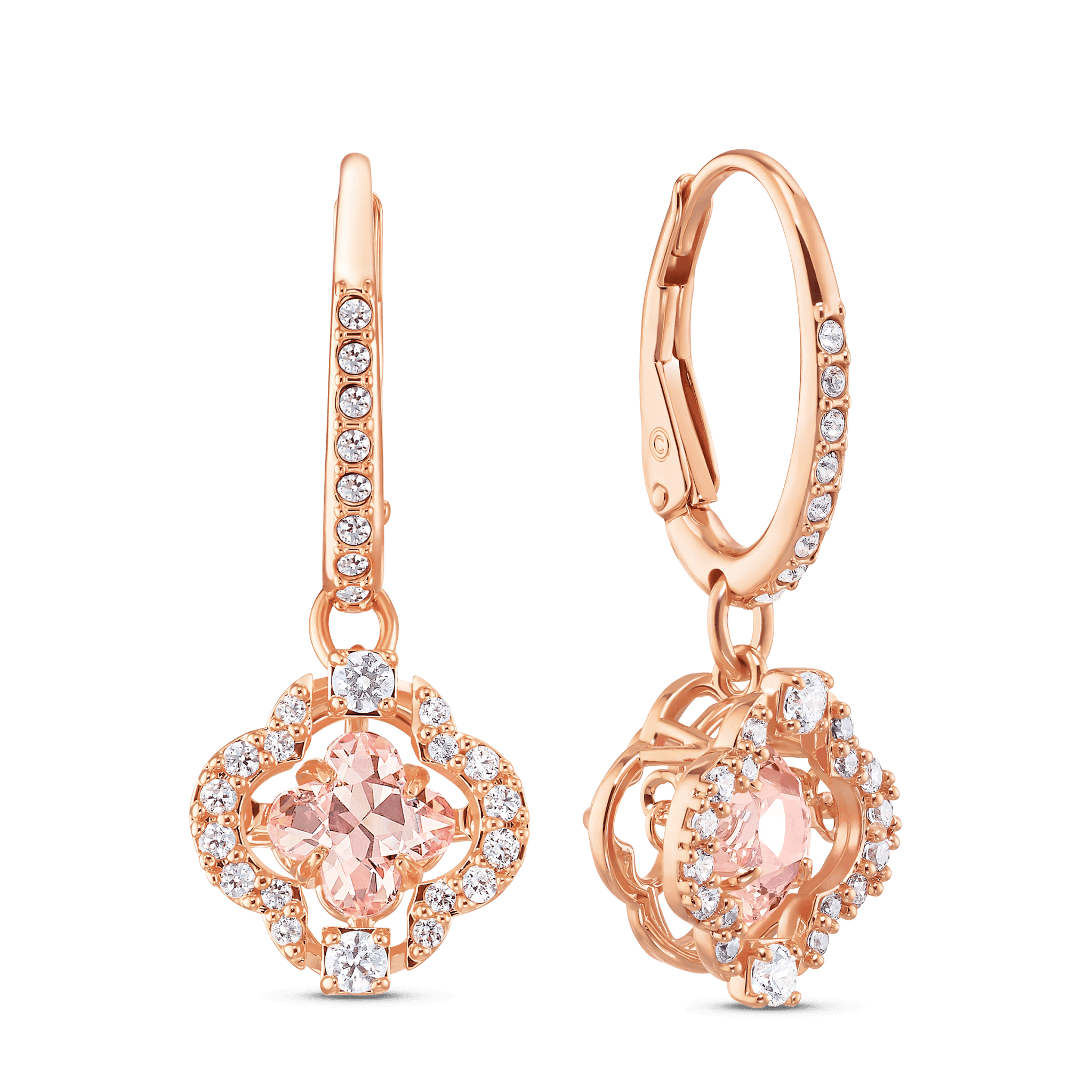 Swarovski Una drop earrings Clover, Pink, Rose gold-tone plated -Swarovski
