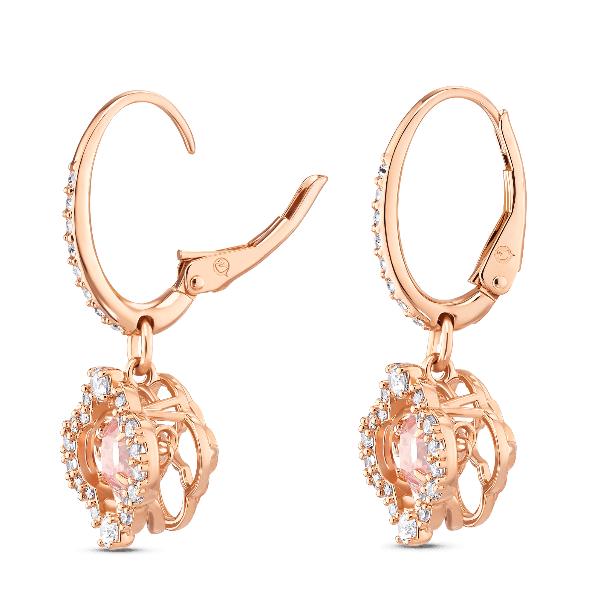 Swarovski Una drop earrings Clover, Pink, Rose gold-tone plated -Swarovski