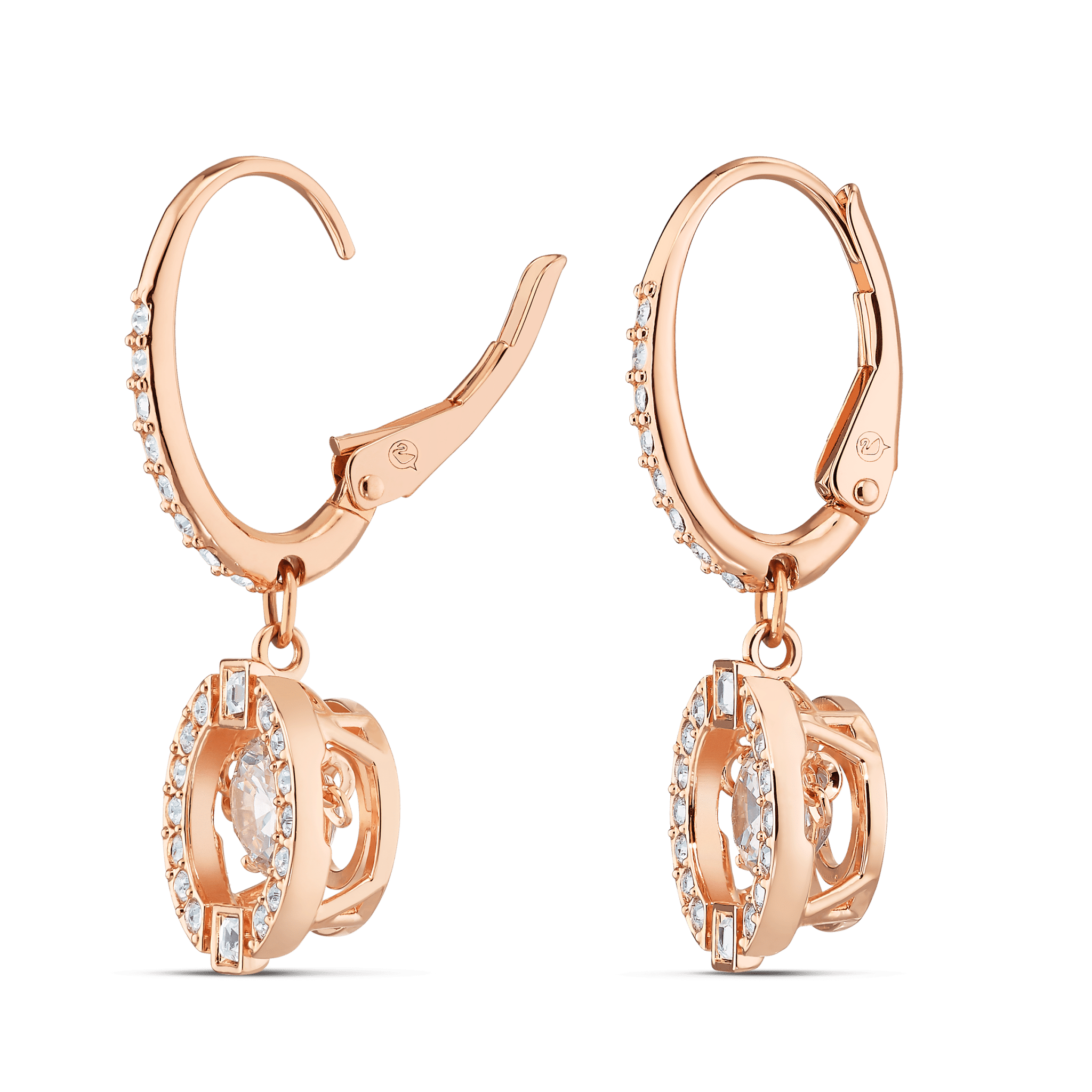 Swarovski Una drop earrings Round cut, White, Rose gold-tone plated -Swarovski