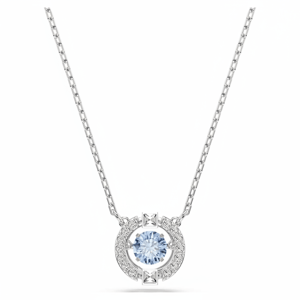 Swarovski Una necklace Round cut, Blue, Rhodium plated -Swarovski