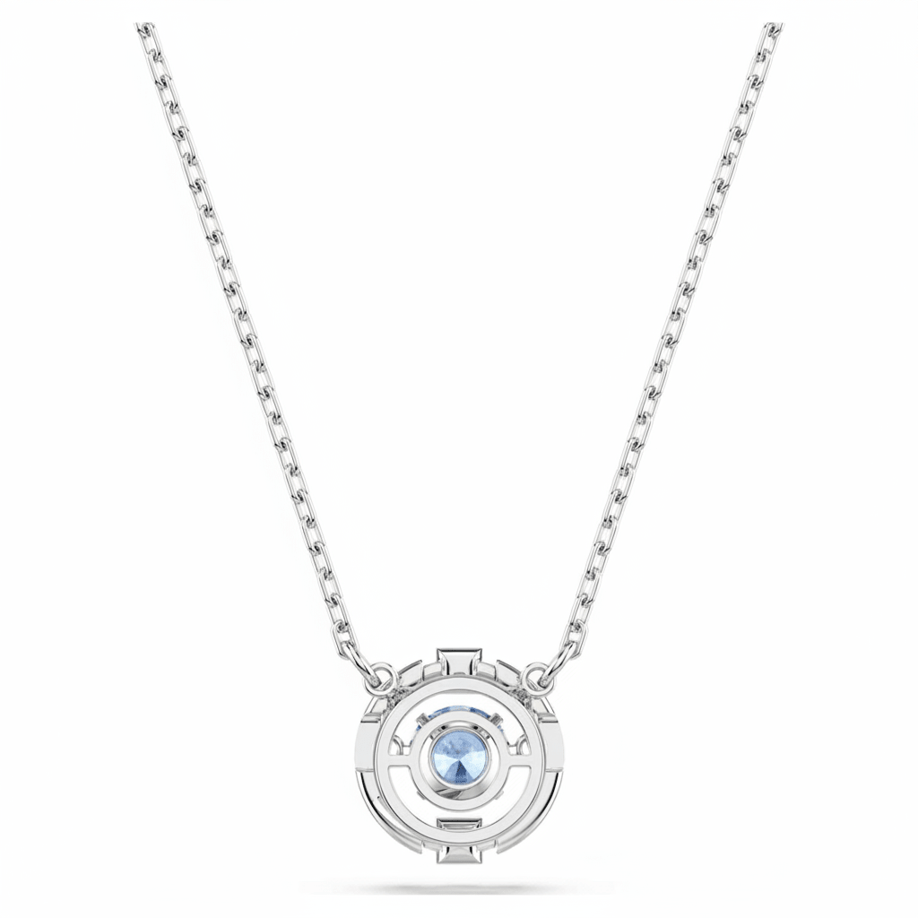 Swarovski Una necklace Round cut, Blue, Rhodium plated -Swarovski