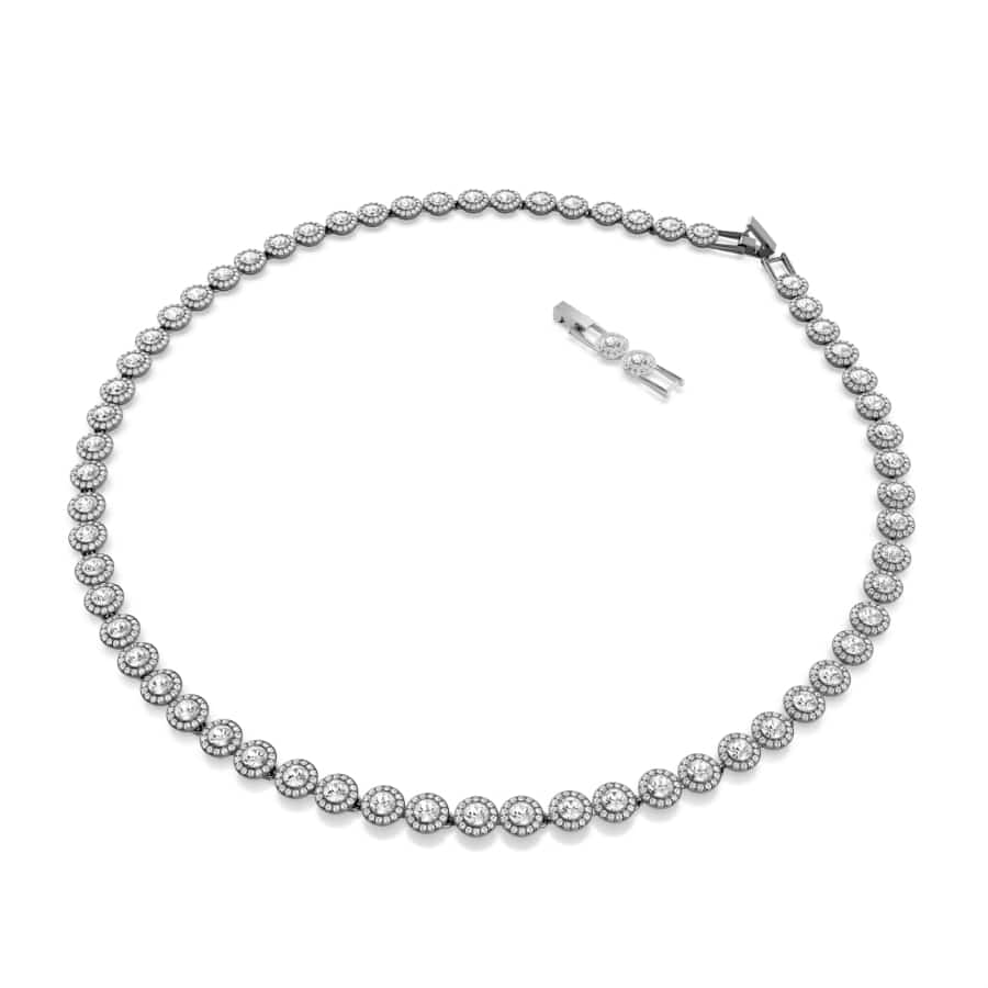 Swarovski Una Necklace, Round Cut, Long, White, Ruthenium Plated -Swarovski