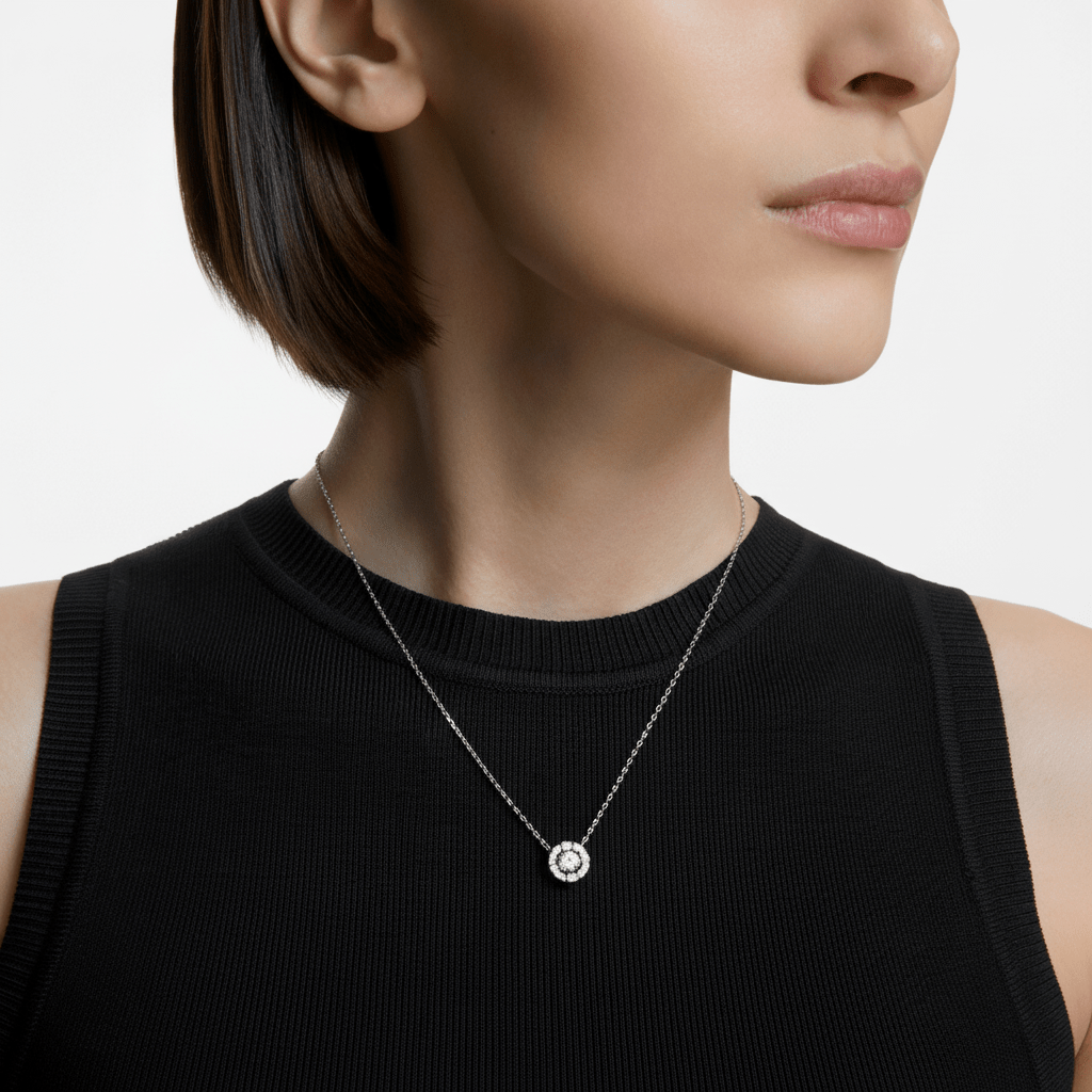Swarovski Una necklace Round cut, White, Rhodium plated -Swarovski