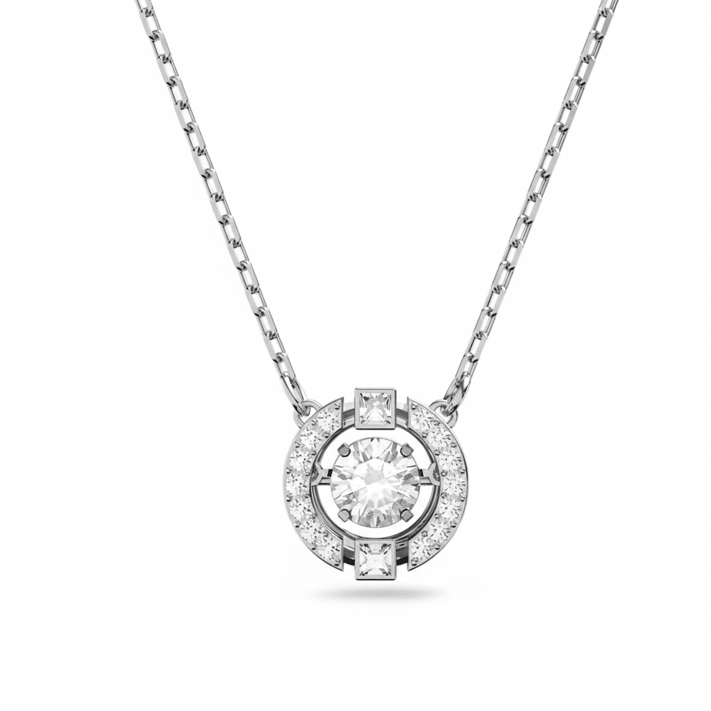 Swarovski Una necklace Round cut, White, Rhodium plated -Swarovski
