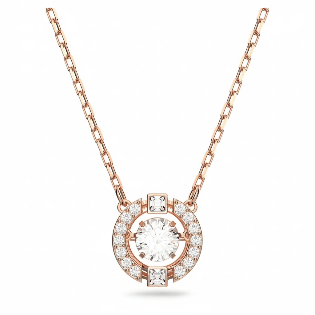 Swarovski Una necklace Round cut, White, Rose gold-tone plated -Swarovski