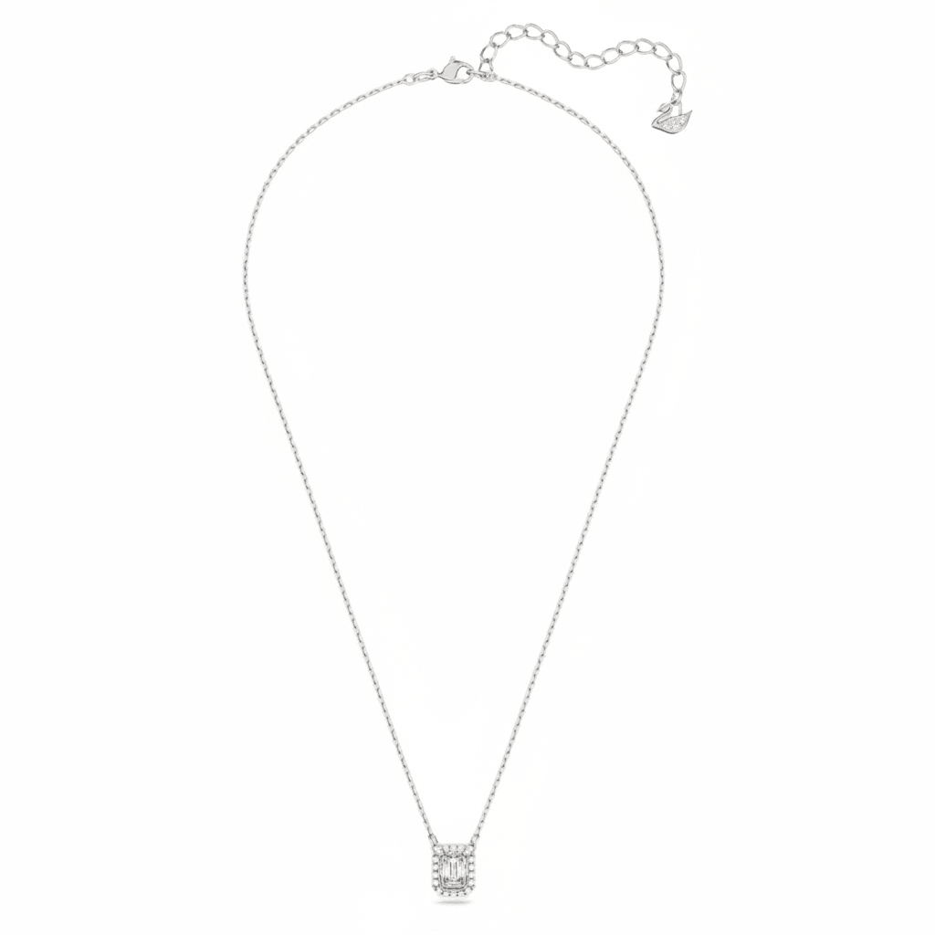 Swarovski Una pendant Octagon cut, White, Rhodium plated -Swarovski