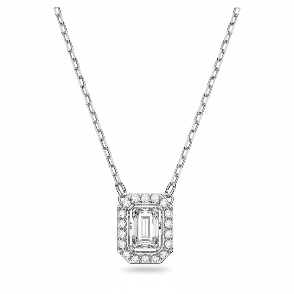 Swarovski Una pendant Octagon cut, White, Rhodium plated -Swarovski