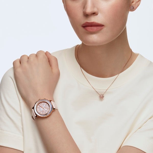 Swarovski Una set Mixed cuts, Clover, Pink, Rose gold-tone plated -Swarovski