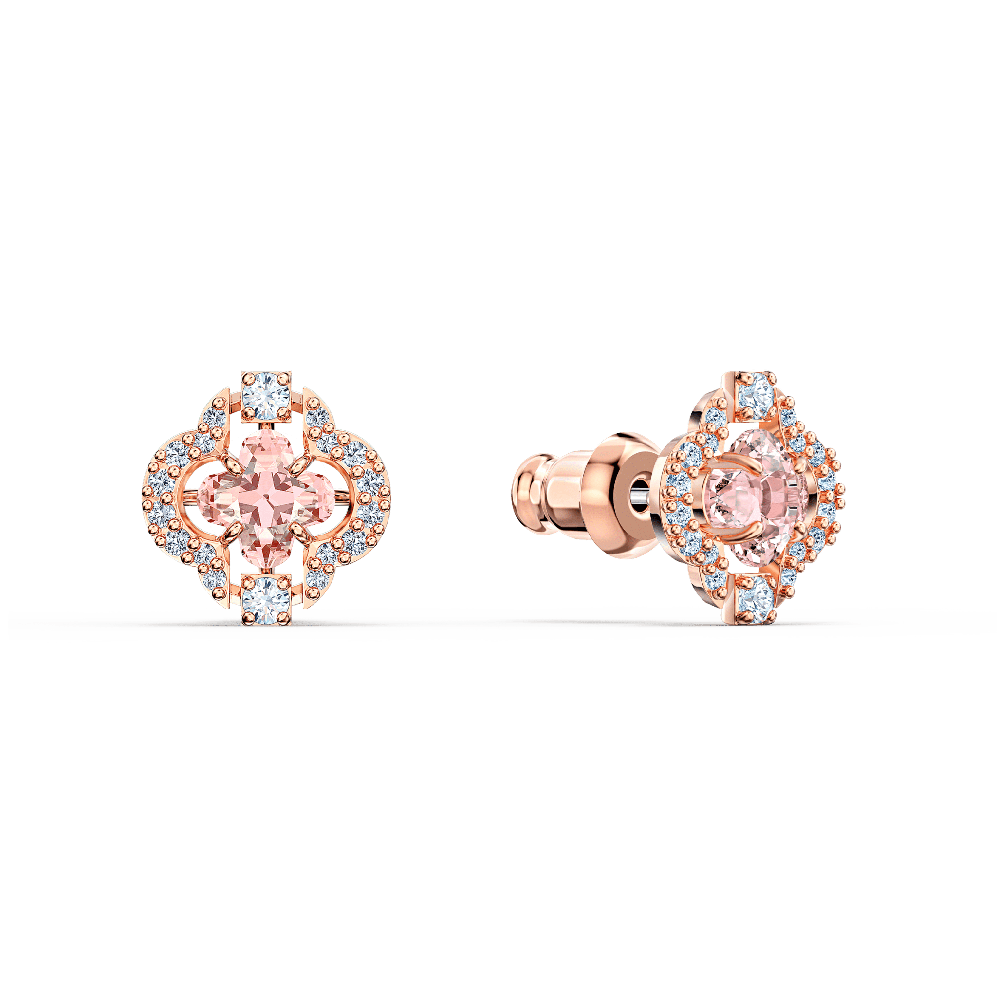 Swarovski Una set Mixed cuts, Clover, Pink, Rose gold-tone plated -Swarovski