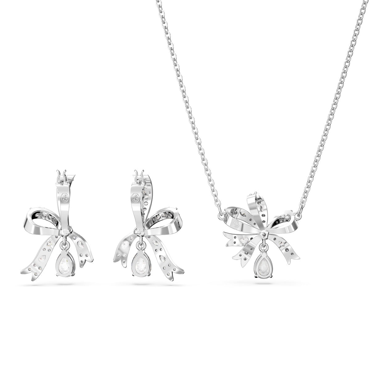 Swarovski Volta Bow Earring and Necklace Set, White and Rhodium Plated -Swarovski
