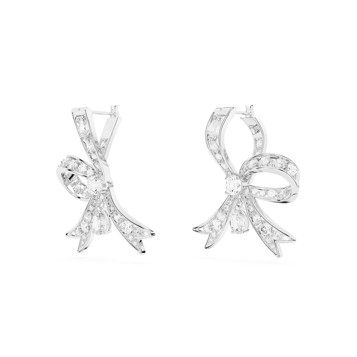 Swarovski Volta Drop Earrings Bow, White, Rhodium Plated -Swarovski