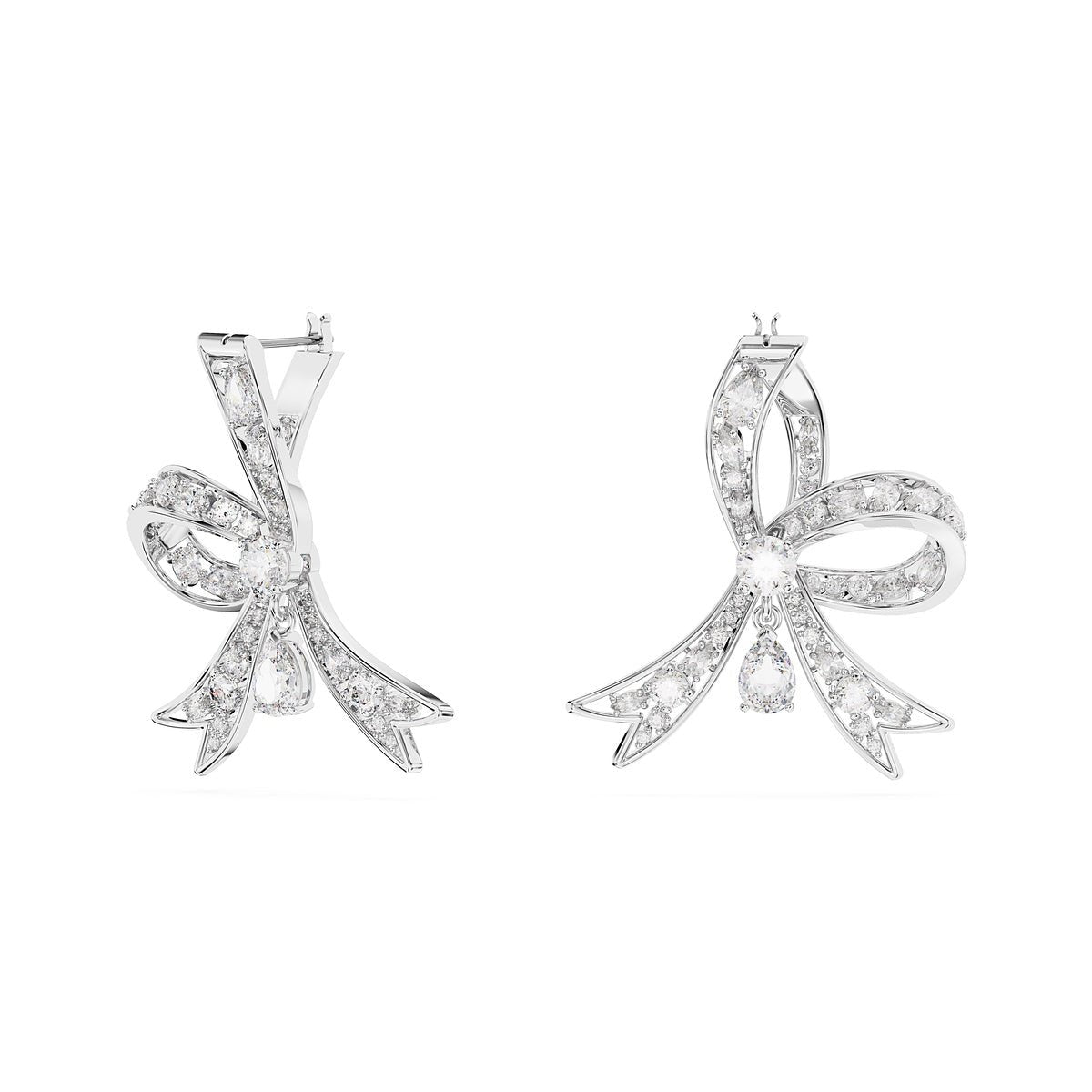 Swarovski Volta Drop Earrings Bow, White, Rhodium Plated -Swarovski