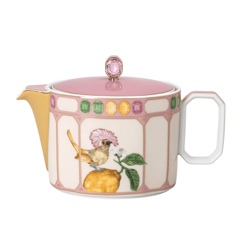 Swarovski x Rosenthal Idyllia teapot Porcelain, Crystal print motif, Flycatcher, Small, Multicolored -Rosenthal