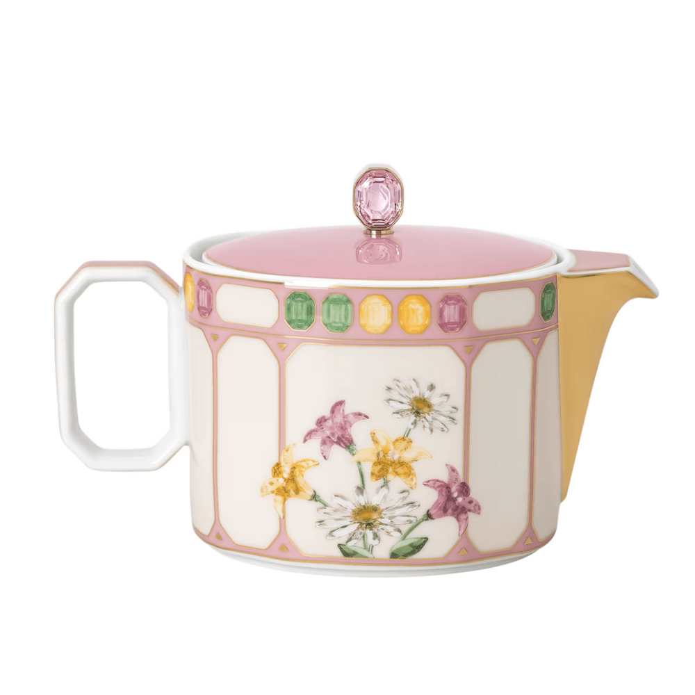 Swarovski x Rosenthal Idyllia teapot Porcelain, Crystal print motif, Flycatcher, Small, Multicolored -Rosenthal