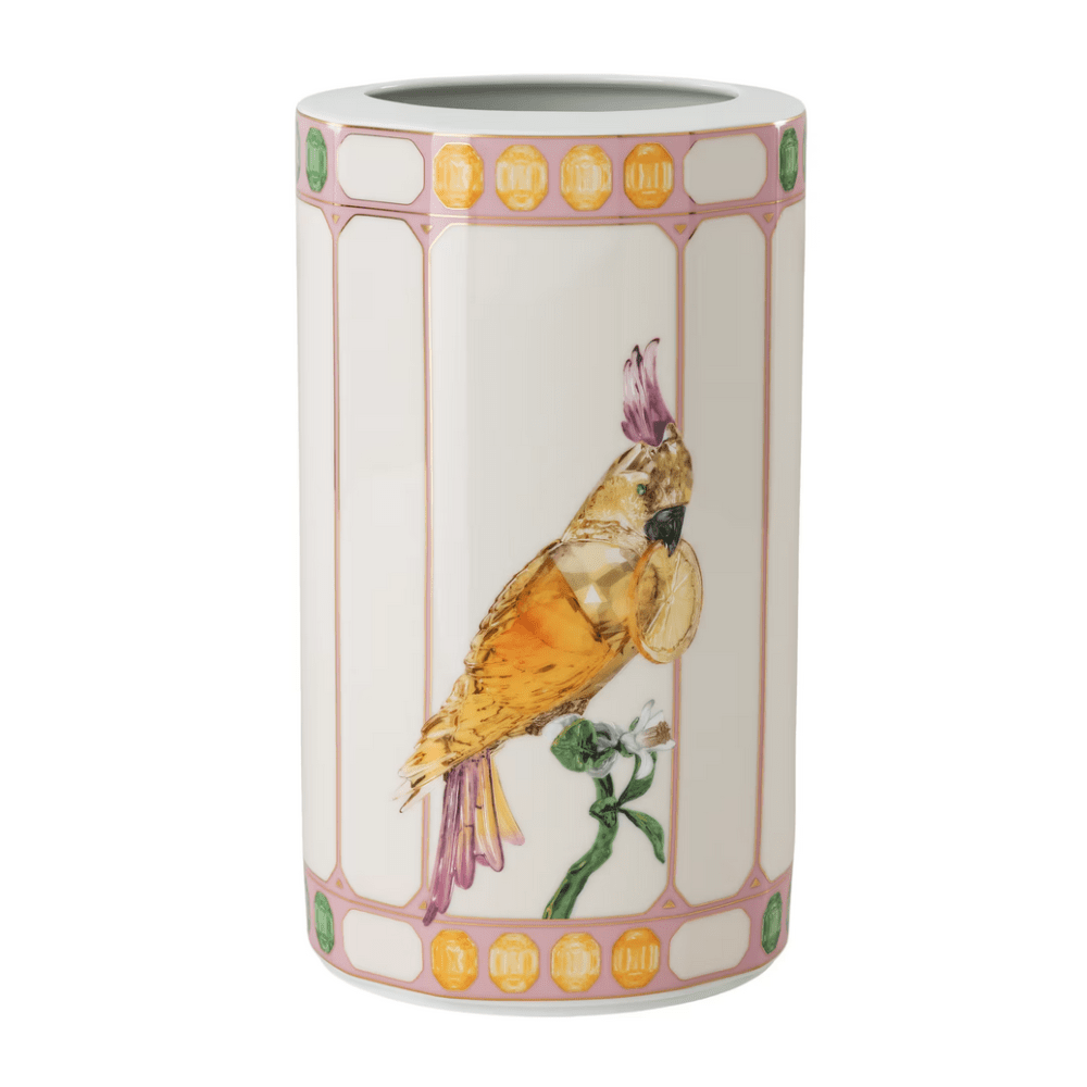 Swarovski x Rosenthal Idyllia vase Porcelain, Crystal print motif, Bird, Multicolored -Rosenthal