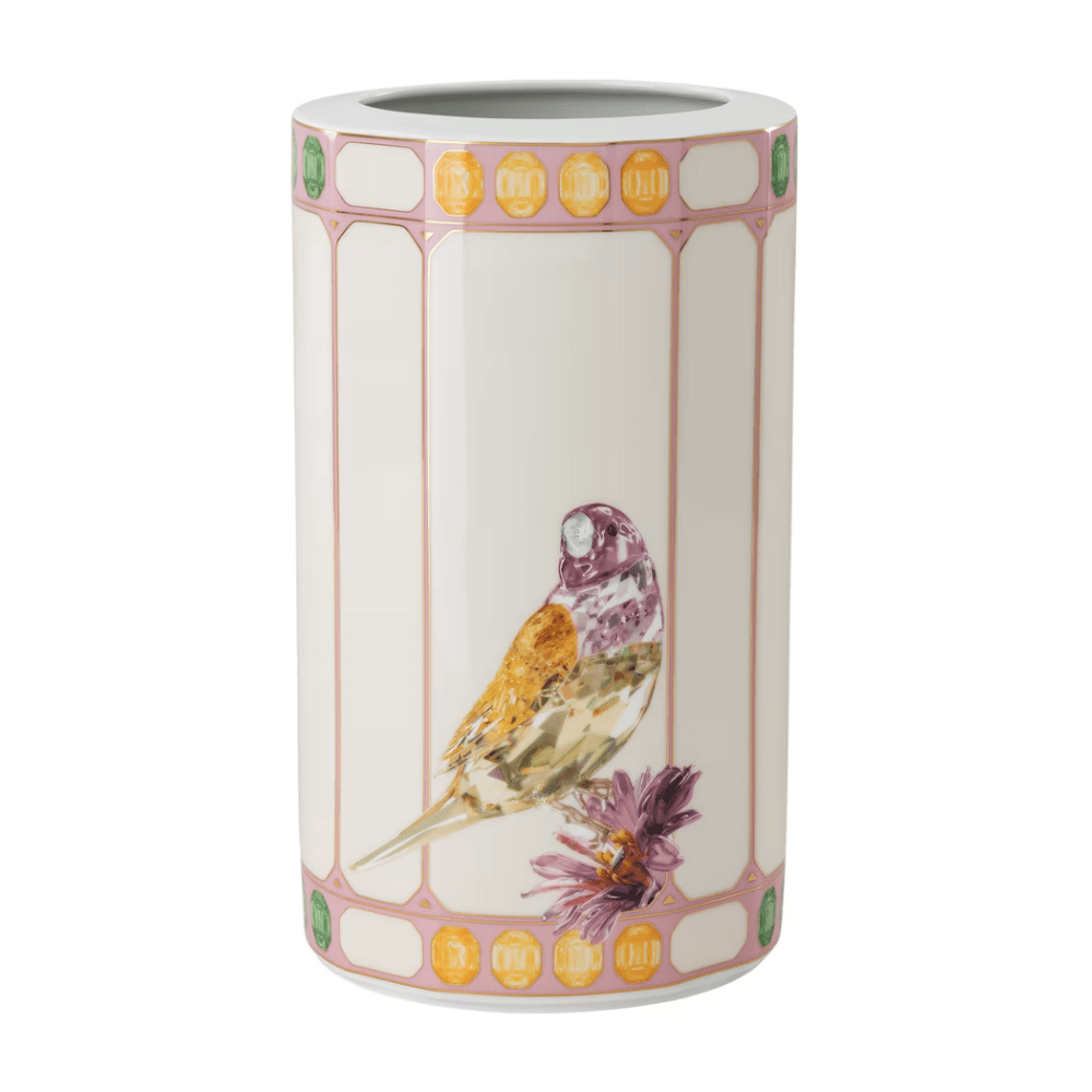 Swarovski x Rosenthal Idyllia vase Porcelain, Crystal print motif, Bird, Multicolored -Rosenthal