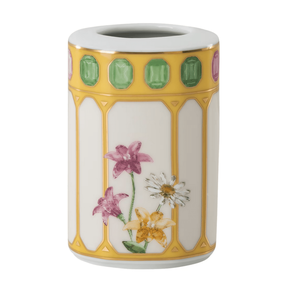 Swarovski x Rosenthal Idyllia vase Porcelain, Crystal print motif, Flower, Yellow 8cm -Rosenthal