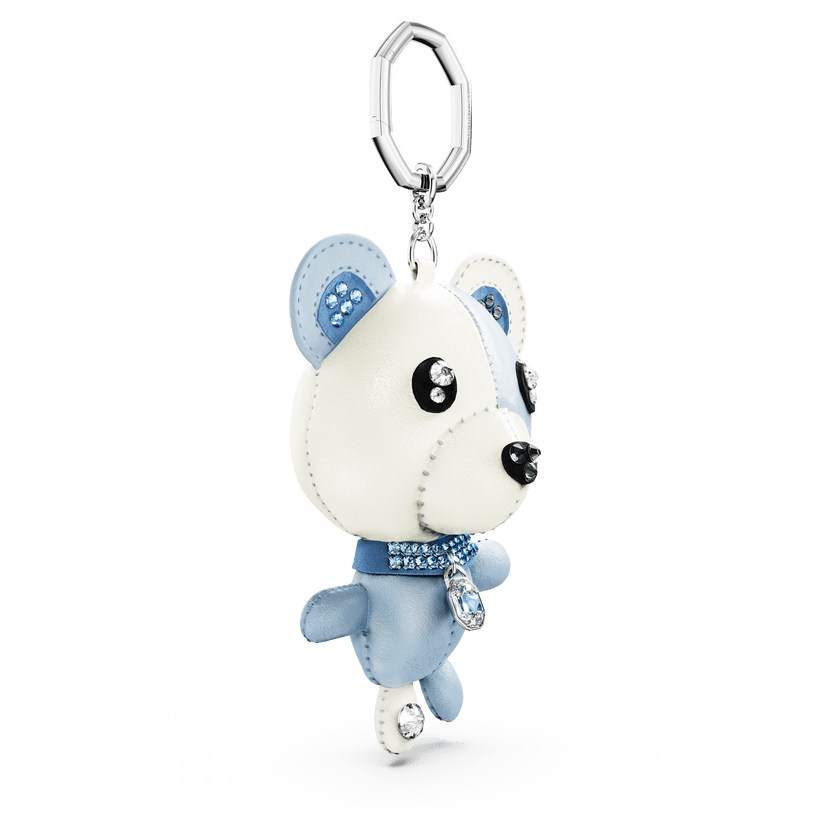 Teddy bag charm Bear, Blue, Rhodium plated -Swarovski