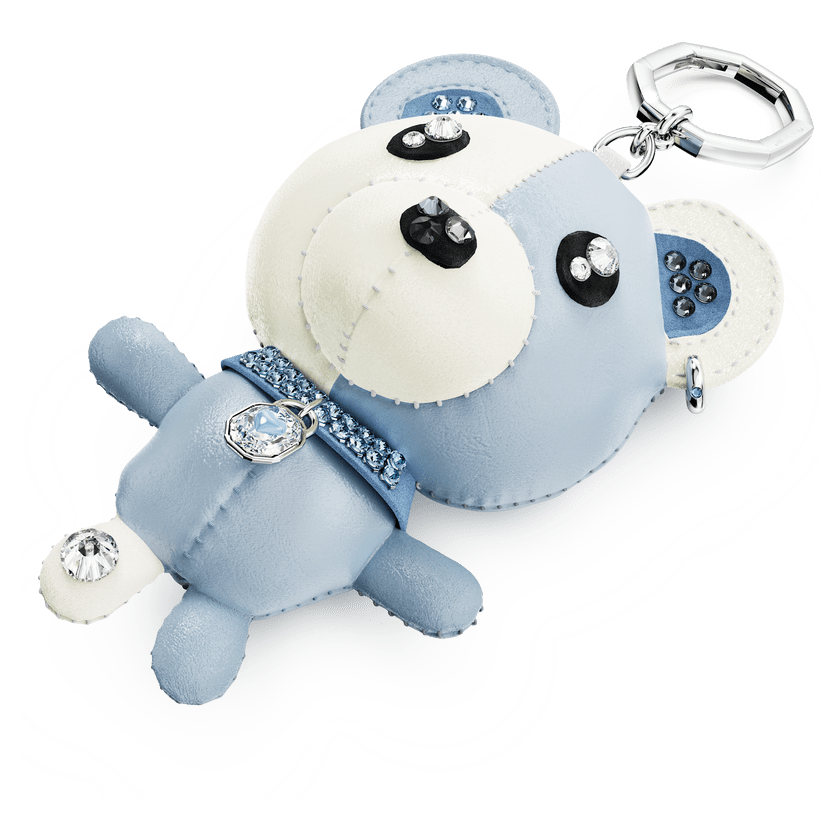 Teddy bag charm Bear, Blue, Rhodium plated -Swarovski