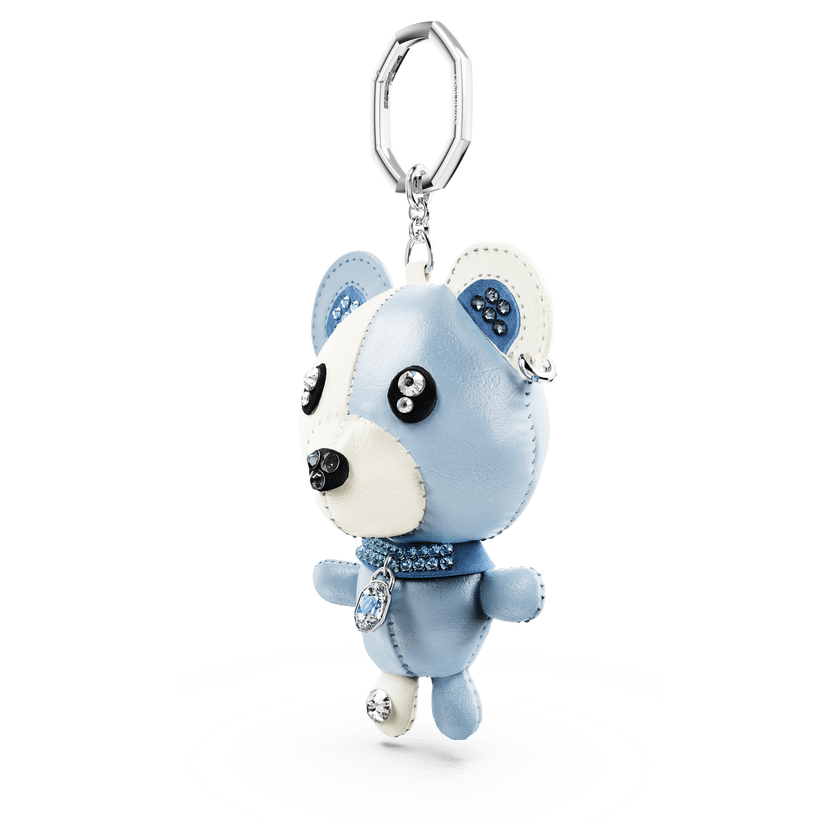 Teddy bag charm Bear, Blue, Rhodium plated -Swarovski