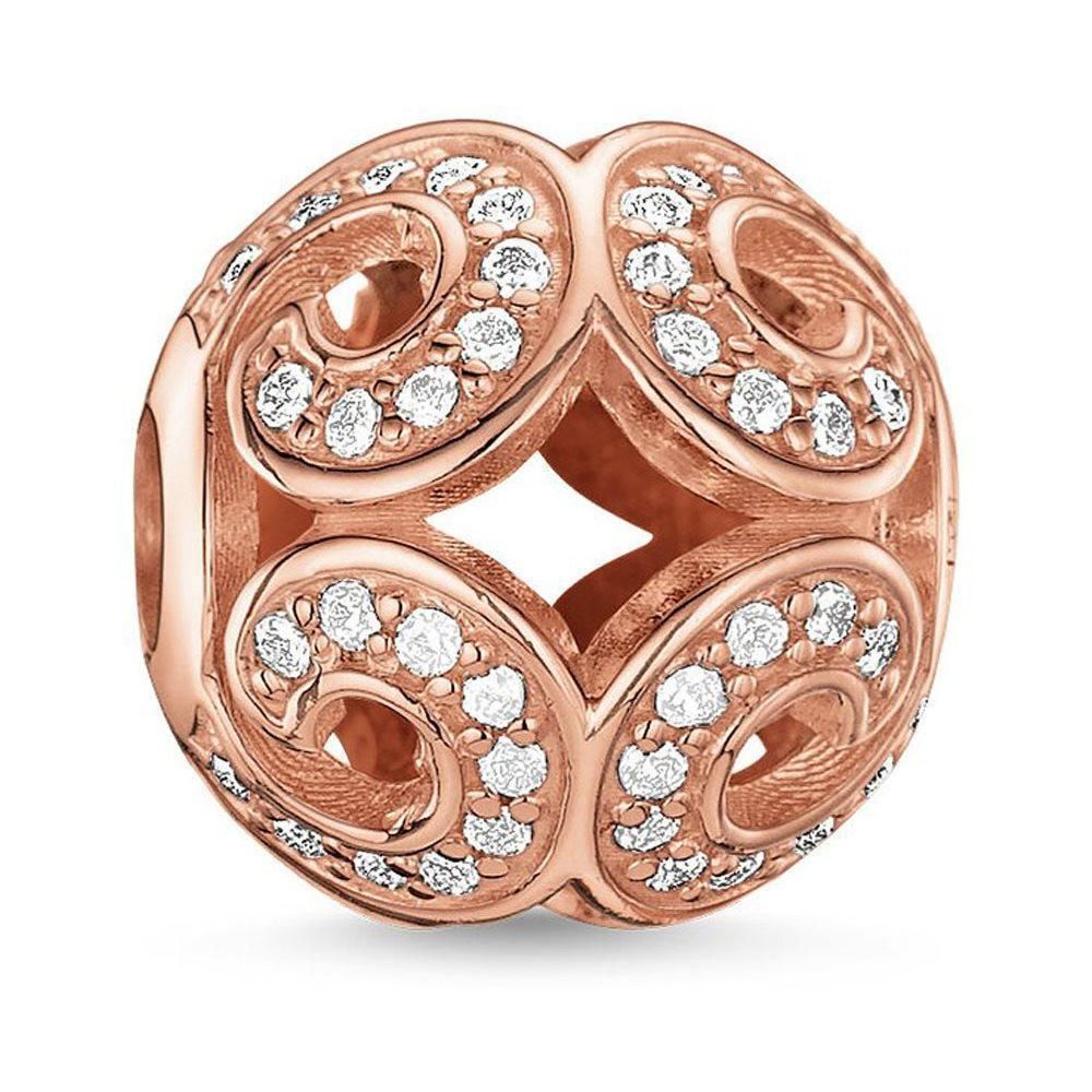 Thomas Sabo Karma Bead Glittering Wave Sterling Silver & Rose Gold Whit -Thomas Sabo